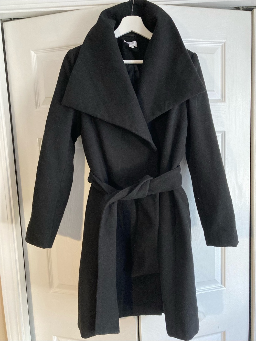 Barneys New York Black Wrap Trench Coat with Shawl Collar